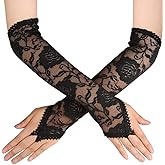 Amazleer Bride's Lace Gloves, Fingerless Elbow Length Lace Glove for Wedding Gowns Opera Party 20s Evening Special Occasions