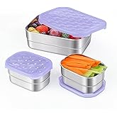 Tanjiae Small Stainless Steel Lunch Containers for Kids | Leak Proof BPA Free Snack Containers with 100% Pure Silicone Lids - Perfect Metal Lunch Box with Lids for School and Daycare (25oz+8oz*2)
