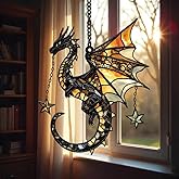 Stars Dragon Acrylic Suncatcher Stained Glass Effect Window Car Hanging Christmas Ornament Indoor Outdoor Decor Garden Sun Catcher Panel Gifts for Dragon Lover for Women Mom Grandma