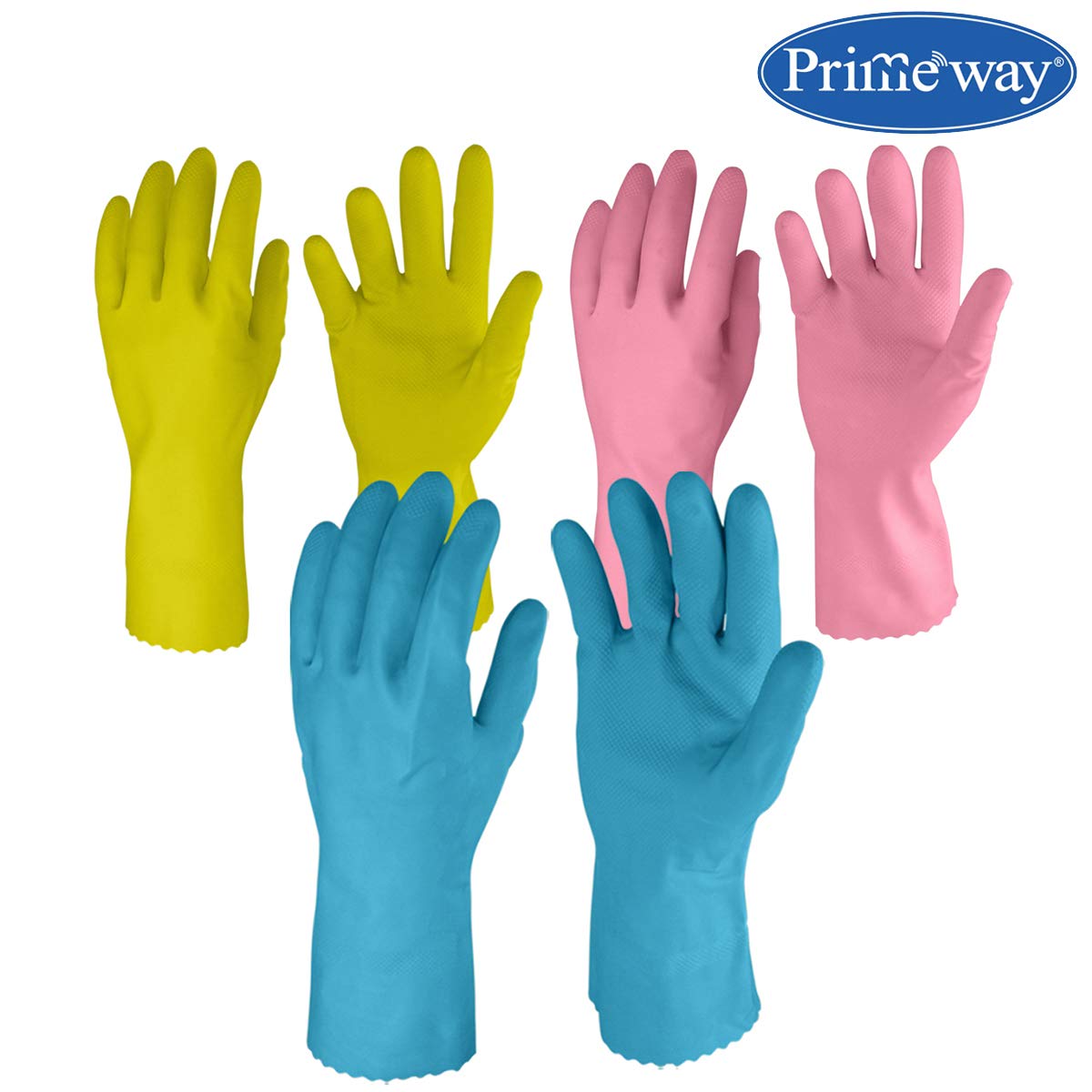 Primeway Rubberex Latex Household Rubber Hand Gloves, Medium, Set of 3