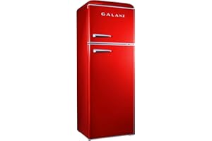 Galanz GLR12TRDEFR Refrigerator, Dual Door Fridge, Adjustable Electrical Thermostat Control with Top Mount Freezer Compartment, Retro Red, 12.0 Cu Ft