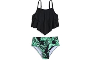 Girls Tankini Swimsuits Two Piece Bathing Suit Ruffle Swimwear Set for Girls 7-16 Years