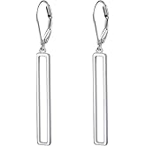S925 Sterling Silver Vertical Bar Rectangle Dangle Drop Earrings for Women Teen
