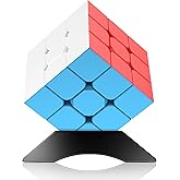 3x3 Speed Cube Stickerless with Stand &amp; Tutorial Toy Gift for Boys 6-12 | Problem-Solving Brain Teaser, Easy Turning Sensory Puzzle Basket Stuffers STEM Educational