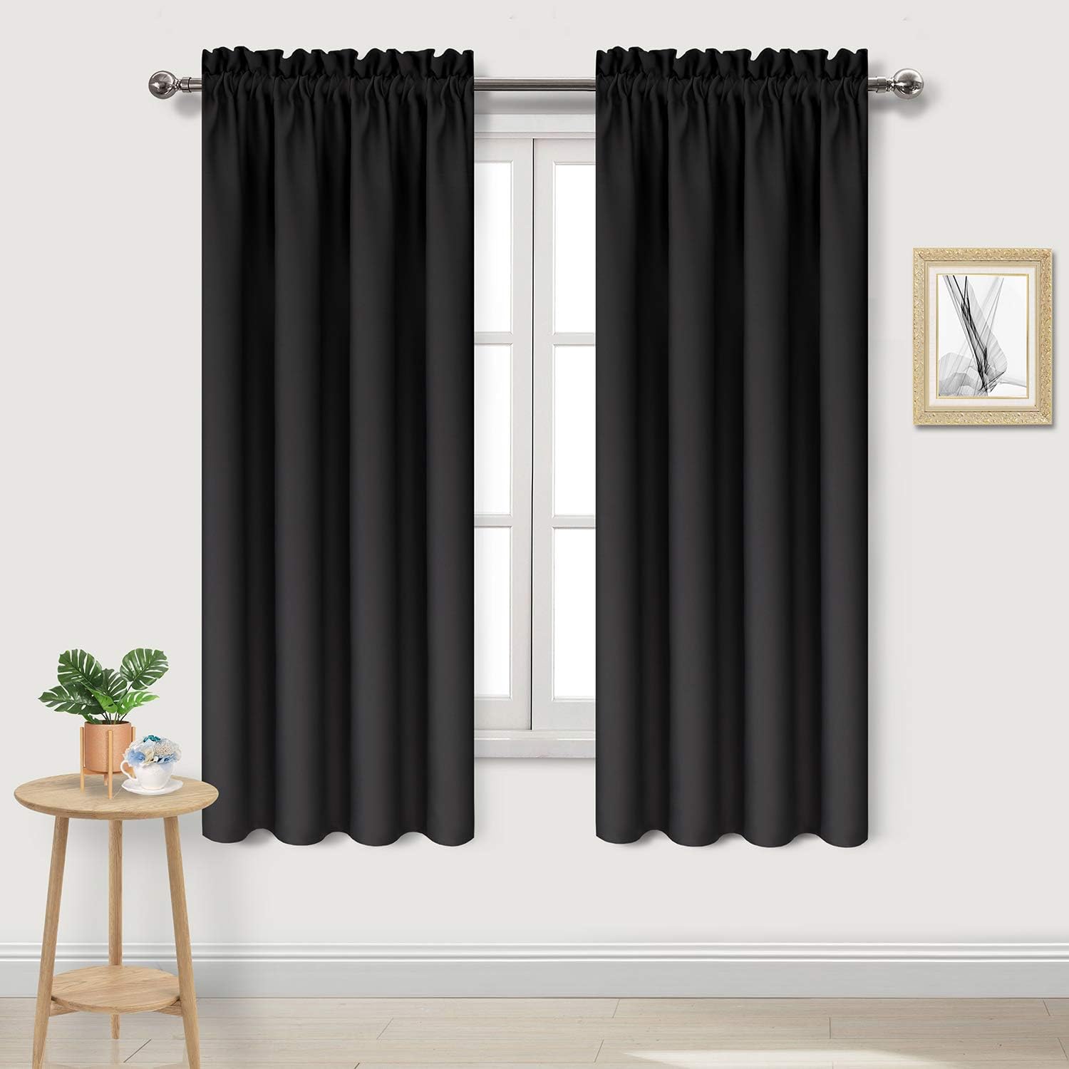 Window Treatments - DWCN Blackout Curtains – Thermal Insulated, Energy Saving & Noise Reducing Bedroom and Living Room Curtains, Black, W 42x L 63 Inch, Set of 2 Rod Pocket Curtain Panels