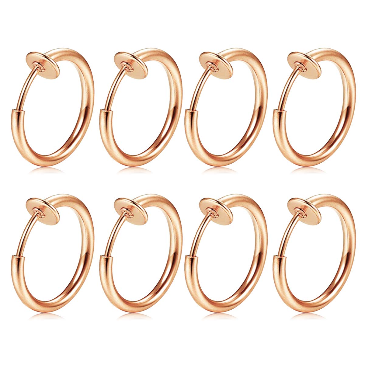 FECTAS 8pcs Fake Nose Lip Earring Ring Hoop Stainless Steel Non Pierced Clip On Piercing Body Jewellery
