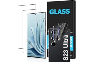 OUYTEU [2+2 Pack] Galaxy S23 Ultra Tempered Glass Screen Protector and Camera Lens Protector, 9H Glass for S23 Ultra 5G, Fingerprint Unlock, HD Clear, Bubble Free Screen Protector for Samusng S23 Ultra 6.8 Inch