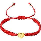 tenghong2021 Heart Initial Red Bracelets 26 Letters Initial Charms Bracelet for Women Gifts Handmade Rope Braided Adjustable Jewelry for Mom Daughter Birthday Jewelry Gift