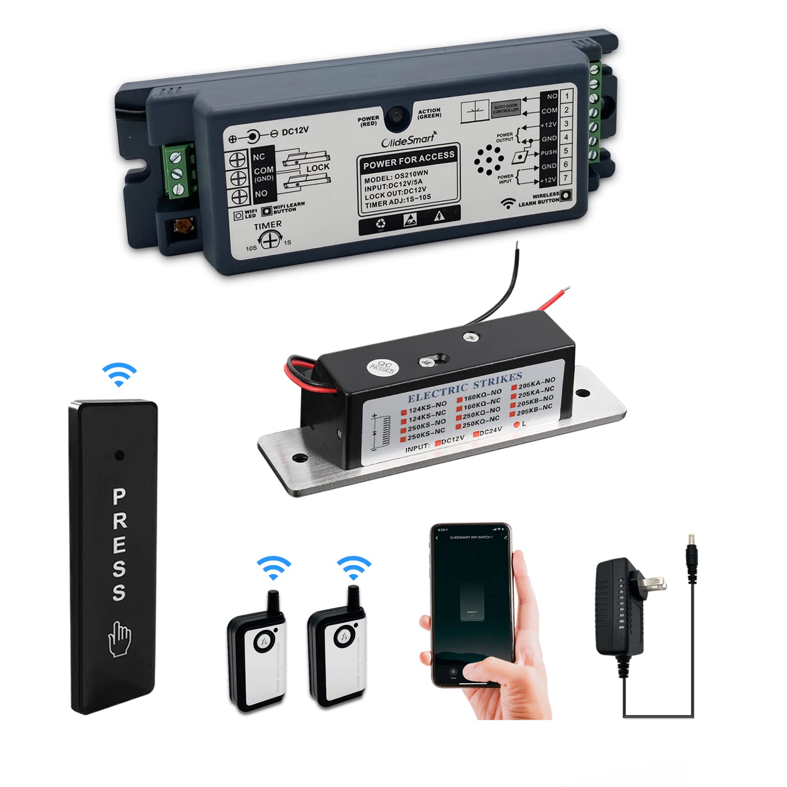 Photo 1 of 2.4GHz WiFi Access Control 400lb Holding Force Electic Magnetic Door Lock System Kit with Remote and Smartphone app Control, paired with Wireless Slim Push Switch (Electric Strike Lock kit)