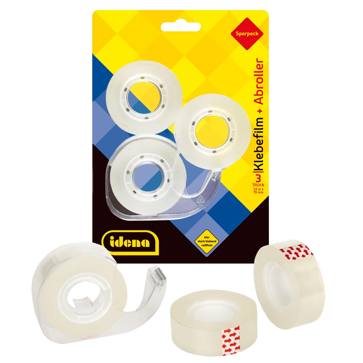 IDENA 630079 33 m x 19 mm Set of 3 in 1 Tape Dispenser