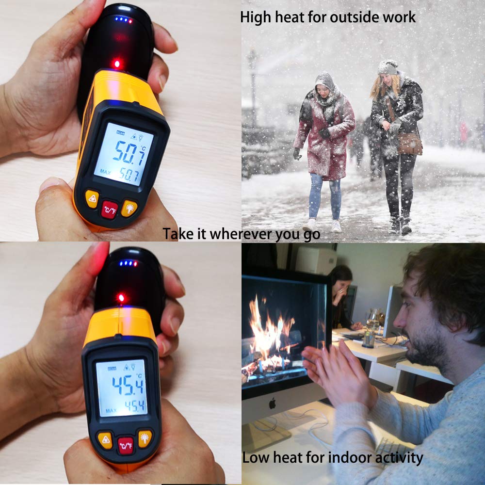 Alfway Rechargeable Pocket Hand Warmer Quick Heater 41~52℃/105~125℉ Last 5~8 Hours, Fast Recharge 5V/2A 5200mAh Reusable Portable Double-Side USB Electric 2-in-1 Hand Warmer/Power Bank, The Godsend for Raynaud\'s Arthritis, Suitable for Chi