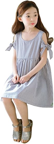 Amazon P Travel ワンピース 女の子 オフショルダー 肩だし 子供服 リボン付 半袖 春 夏 チェック柄 キッズ用 肩見せ 発表会 入園式 ワンピース チュニック 通販