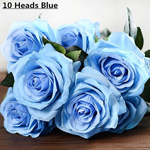 Zhuangshihua Cheap 9 Heads/Bouquet Artificial Silk Decorative Rose Flower For Wedding Party Decoration Bouquet 6 Colors 10 heads blue