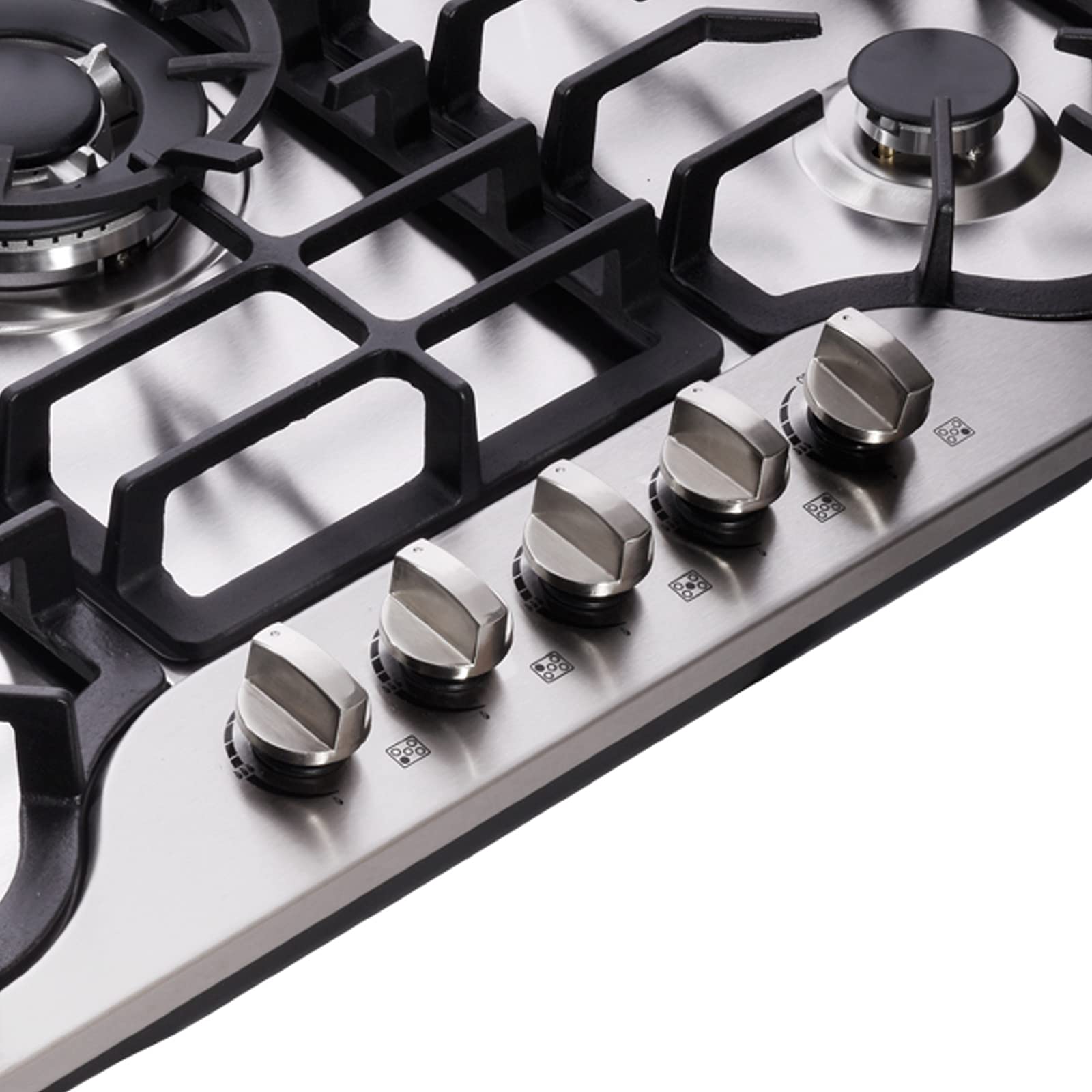 Hotfield 30 Inch Gas Cooktop Stainless Steel 5 Burners Stovetop Dual Fuel Gas Hob NG/LPG Convertible Gas Cooktop HF57042 Stainless Steel