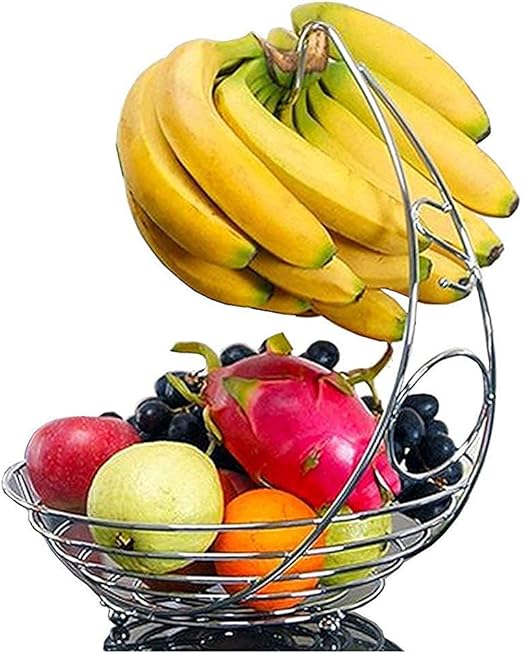 QTQHOME Fruit Bowl Holder with Banana Hanger Hook Metal