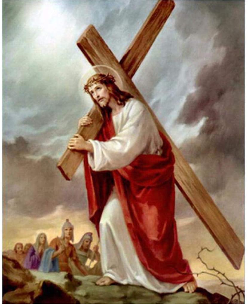DIY 5D Diamond Painting Kits Jesus Sacred Heart Cross Christian Religious Picture 3D Diamond Embroidery Coloring Needlework 40x50cm JDSJK1607