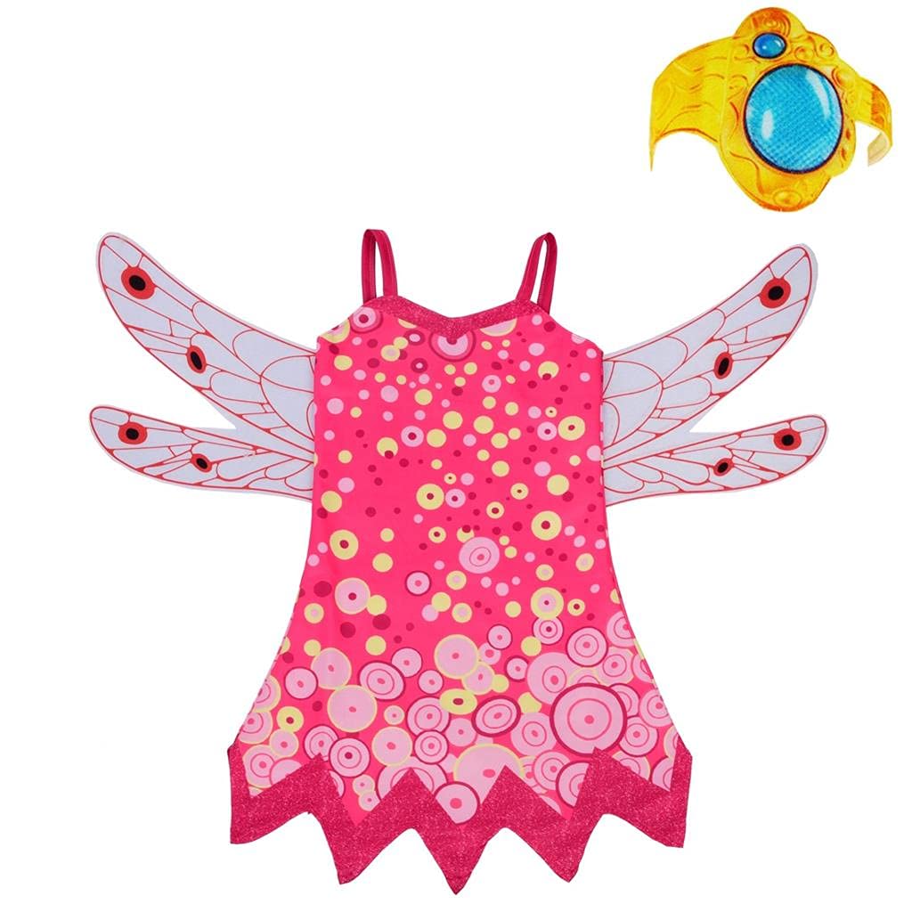 Lito Angels Girls Kids Mia and Me Costume Fancy Dress Up Kids Halloween Party Fairy Outfits with Wings and Bracelet Age 5-6 Years Hot Pink