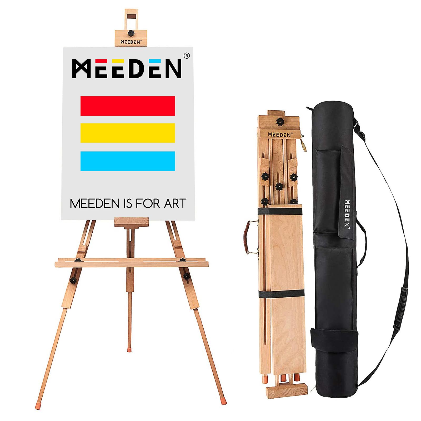 MEEDEN Tripod Field Painting Easel - Universal Tripod Easel Adjustable Portable Painting Easel Stand Beech Wood Artist Easel, for Painters, Students, and Landscape Artists, Hold Canvas Art up to 44"
