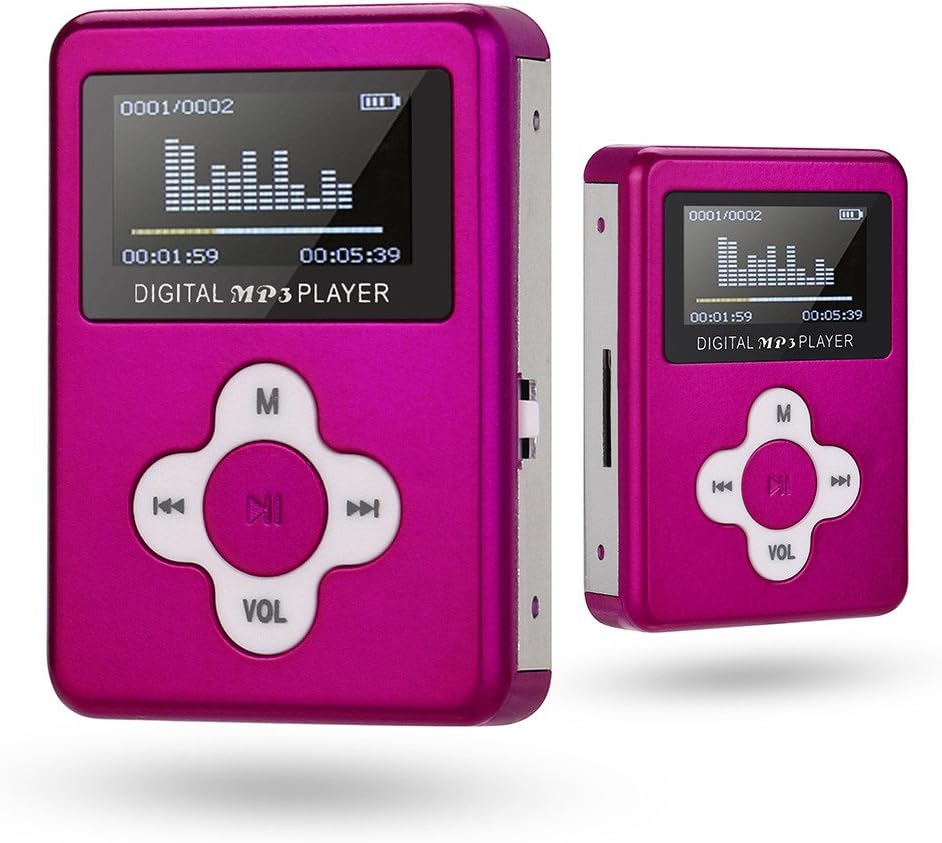 Cathy Clara USB Mini MP3 Player LCD Screen Support 32GB Micro SD TF Card 5 Colors (Hot Pink)