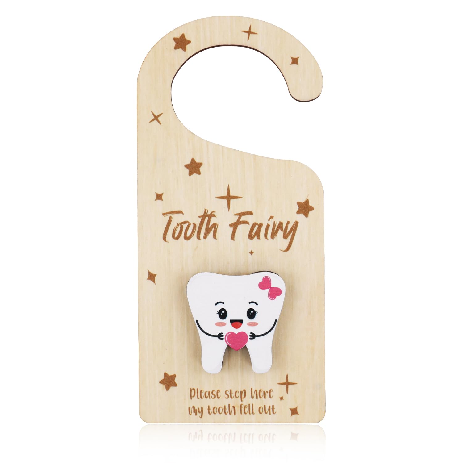 XIHIRCD Tooth Fairy Door Hanger, 3D Wooden Tooth Keepsake Box Tooth Door Hanger Sign Cute Hanging Tooth Holder Tooth Box Tooth Fairy Box for Kids Lost Teeth Encourage Gift Room Decor (Pink)