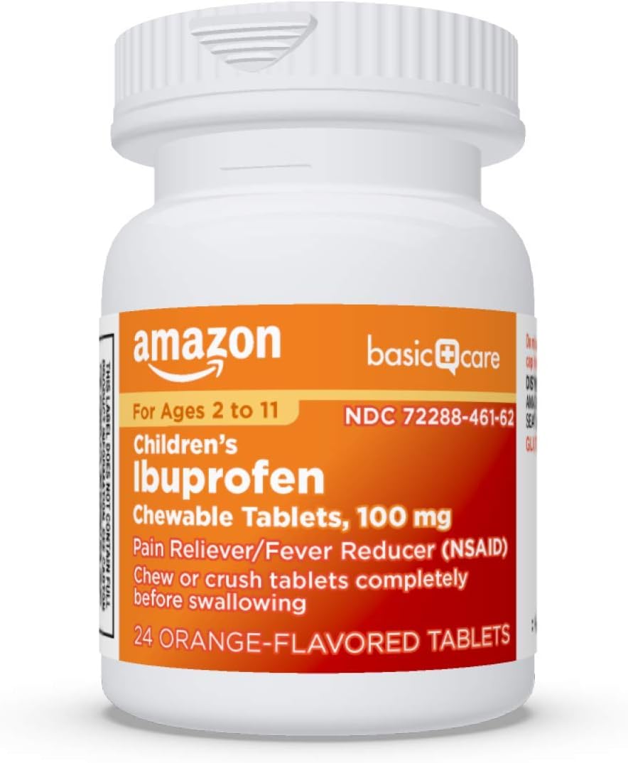 Basic Care Children's Ibuprofen Chewable Tablets, 100 mg, Pain Reliever and Fever Reducer (NSAID), 24 Count: Health & Personal Care