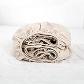 Simple&Opulence Linen Fitted Sheet (1 Piece) - 14 Inch Deep Pocket Mattress Cover Natural Flax Cotton Blended Soft Breathable Bedding - Linen, Twin Size