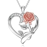 ZBA Natural Diamond Flower Necklace for Her I Love You Forever, 18k Gold Plated S925 Sterling Silver Fine Jewelry 20inches (F-G,I1-I2)
