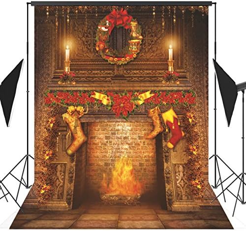 5x7ft Children Christmas Theme Christmas Fireplace Photography Backdrop Vinyl Pictorial Cloth Photo Video Studio Props Customized Background AA-043