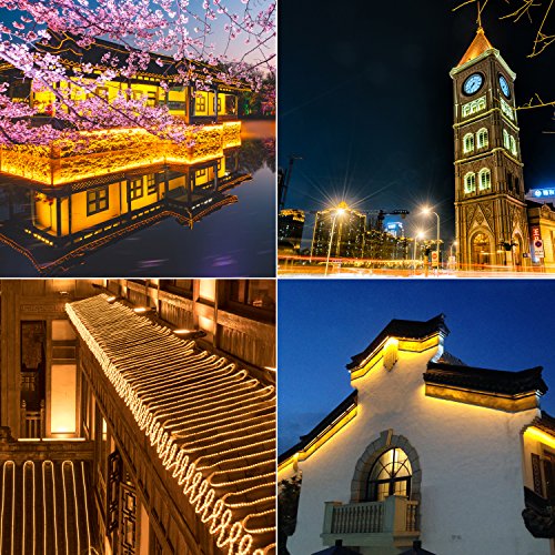 JUNWEN Led Rope Lights Outdoor, Indoor, 114ft 35m, Strip Light, Warm White, 1260LEDs, Waterproof, String Lighting, Plug in 110V, Connectable, Cuttable, Flexible, 8A Fuse Holder Powered - Thumbnail 6