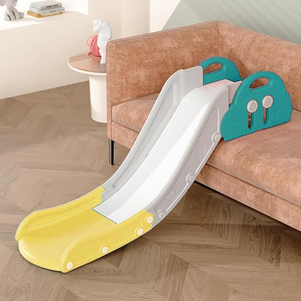HoldOneLight Kids Sofa Slide,Slide for Toddlers Age 3-8,Kids Indoor Climbing Slide for Toy Playground and Bedroom,Attachment to Toddler Bed and Couch,Easy to Assemble,Birthday Gift（Yellow+Green）
