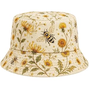 Bee Hat for Women Garden Morning Lightweight Bucket Cap Cute Floral Bee Sun Hat