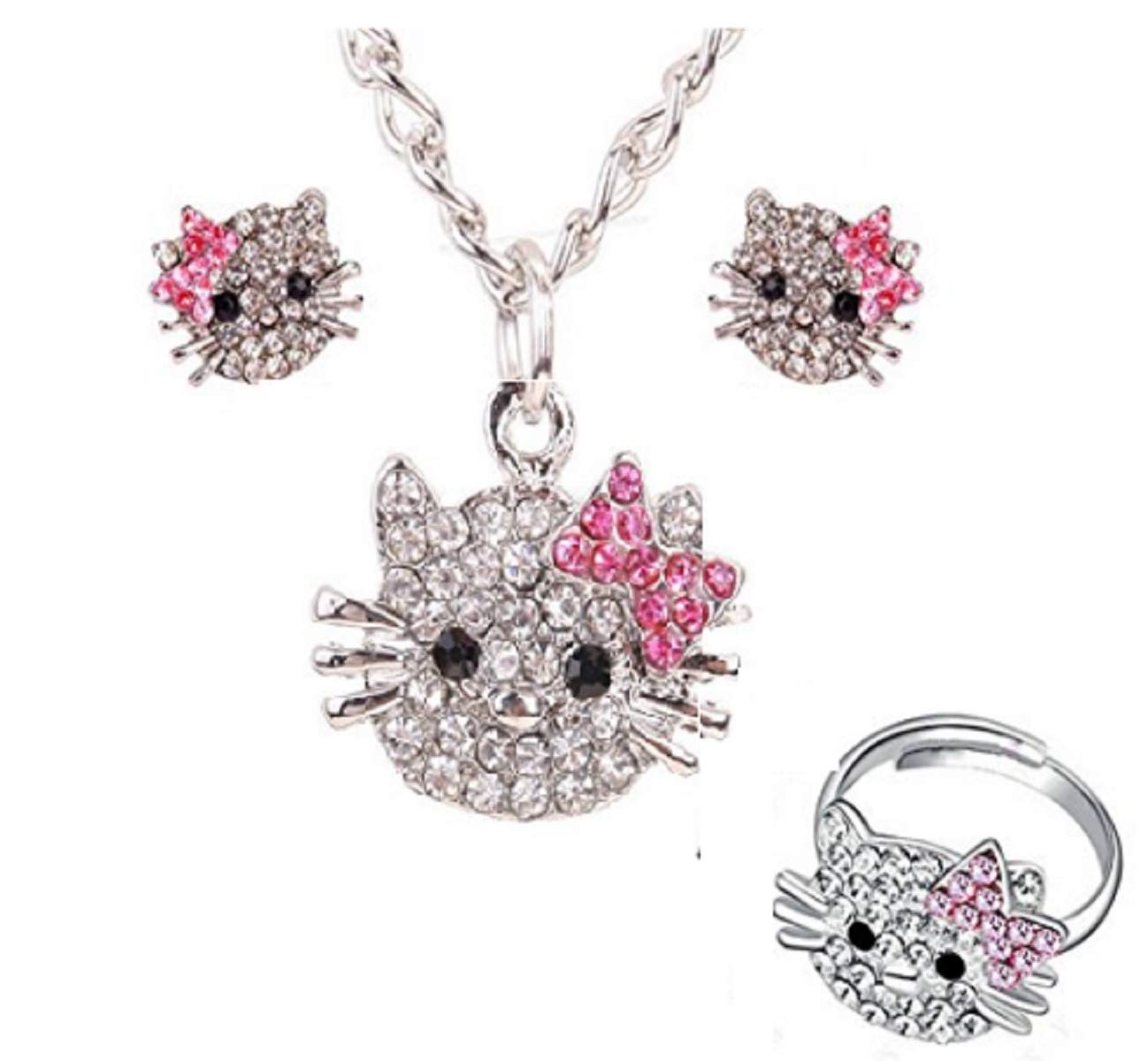 CAT HELLO KITTY PENDANT NECKLACE CRYSTAL RHINESTONES