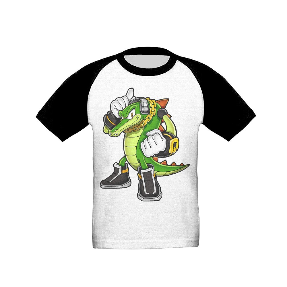 IKOU Crocodile Fighter Boy Girl Short Sleeve Round Collar Raglan Tee Black