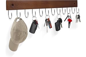 UNIFUN Key Hooks, Key Hooks for Wall Mounted with 12 Hooks, for Entryway, Bathroom, Hallway and Kitchen（Brown Color(1PACK)