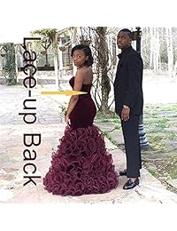 UTAMALL - Vestido largo de terciopelo de color burdeos con cuello en V para mujer