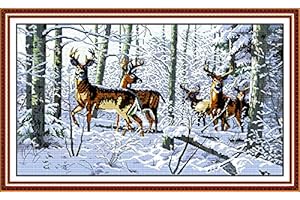 Maydear Cross Stitch Kits Stamped Full Range of Embroidery Starter Kits for Beginners DIY 11CT 3 Strands - Antelopes in The Snow 33.5×20.9(inch)