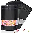 5.5"x7.8" 120pcs Mylar Bags for Food Storage,Smell Proof Bags with Matte Window Resealable Food Storage Bags for Small Business, Stand-up Foil Pouch Packaging Treat Snack Bags for Self Sealing（Black ）