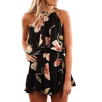 Amazoncom Women Halter Jumpsuits And Rompers Floral Print