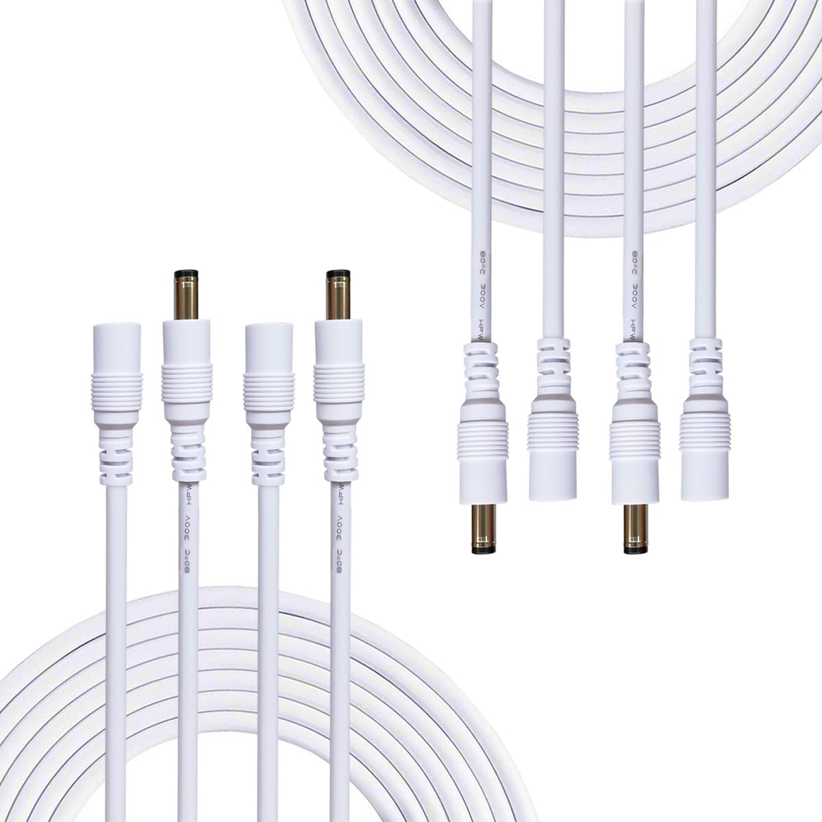 Liwinting 4pcs 1m/3.28ft DC Extension Cable 2.1mm x 5.5mm Male to Female Connector, DC Power Cord Extension Cable for Power Adapter, 12V CCTV Wireless IP Camera, Monitors, Led, Car - White