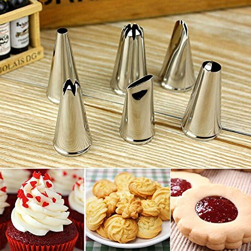 QULE 6PCS Stainless Steel Cream Nozzle Mouth Jam Cream Tip Set Cake Decorating Mouth Pastry Piping Flower Mouth Baking Tool