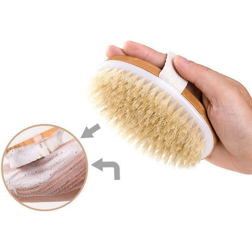 Dry Bath Body Brush Back Scrubber, Improves Skin\'s Health, 100% Natural Bristles Body Massager, Perfect for Exfoliating, Detox and Cellulite, Blood Circulation, Good for Health and Beauty