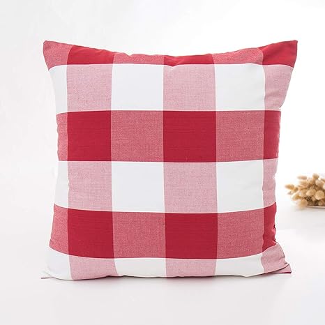 Buy Hoosen Stripe Plaid Printed Pillow Cover White Red Throw