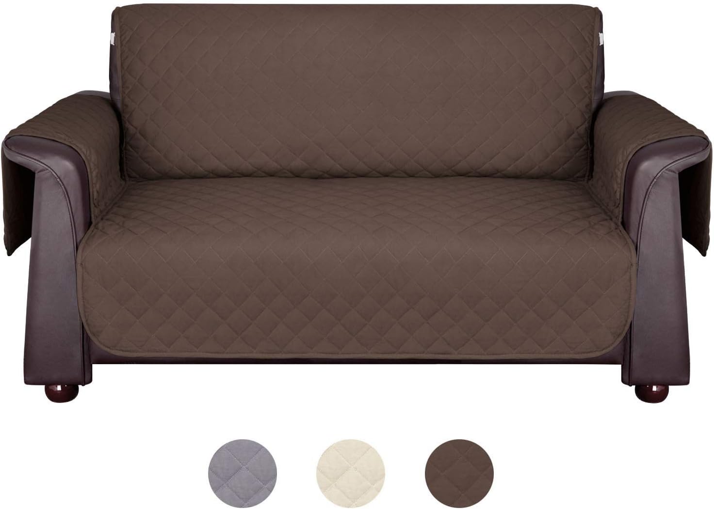 Wonwo Couch Cover for 3 Cushion Couch, Reversible Sofa Cover Anti-Slip Furniture Protector with Elastic Straps, Machine Washable Sofa Slipcover for Pets, Dogs, Cats, Kids (Sofa, Brown)