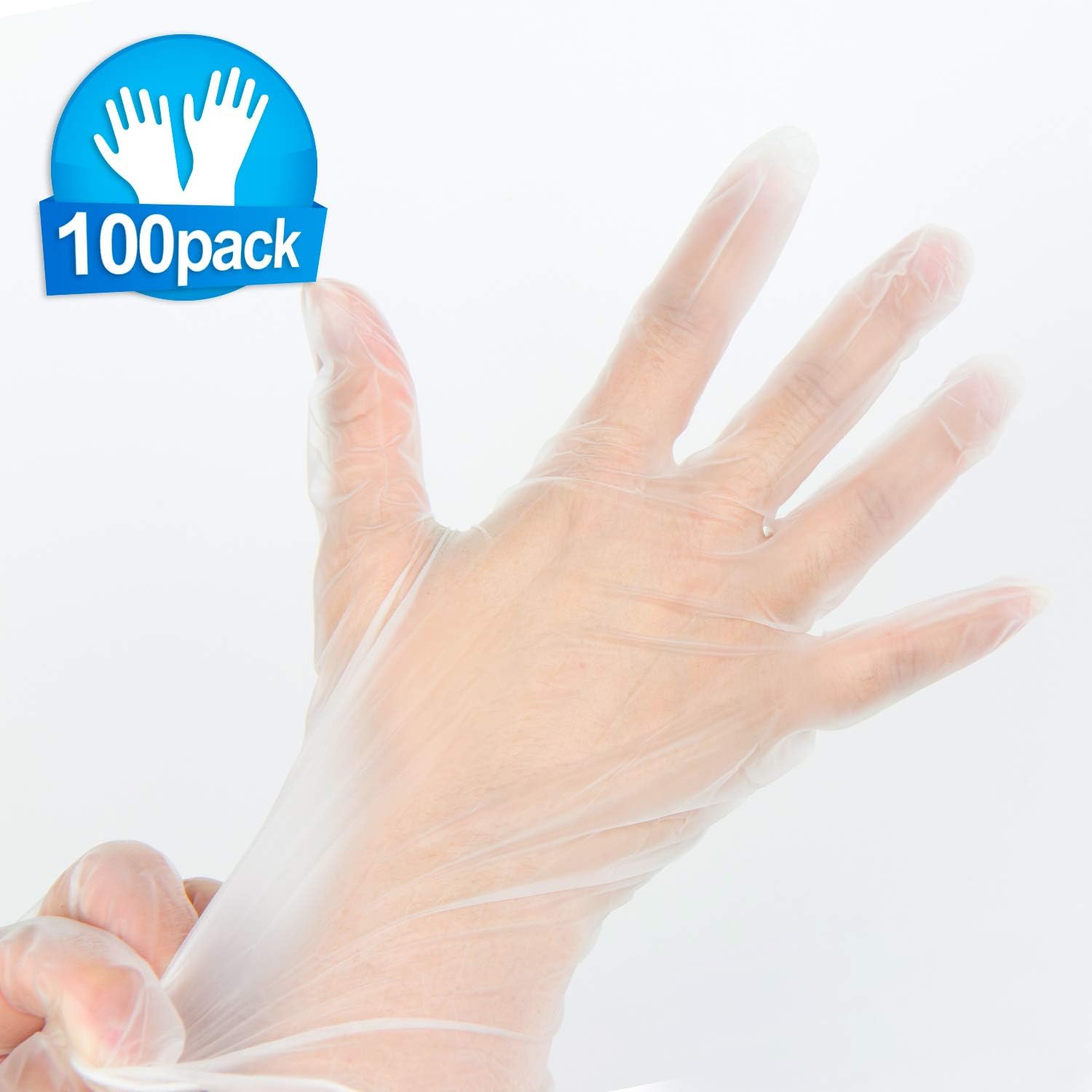 Disposable Gloves Home Kitchen Office Cleaning Cooking Medical Protective High Density Food Grade, Vinyl, Allergy Latex Powder Free, 100 Count Dispenser Pack, M Medium