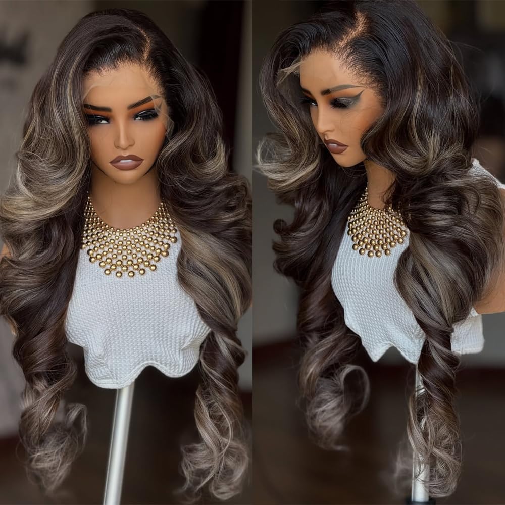 Photo 1 of SISIFIRE Highlight Body Wave Lace Front Wigs for Women Heat Resistant Fiber Ombre Blonde Loose Curly Wavy Lace Wig with Baby Hair Synthetic Glueless Lace Front Wig