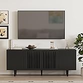 ROMMAK Modern TV Stand with Adjustable Shelves, 4 Doors and Cable Management, 59" Entertainment Center Black TV Stand for Liv