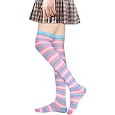 Benefeet Sox Funny Pink Striped Thigh High Socks for Women Cute Stripe Knee High Socks for Teen Girls Colorful Long Tube Sock