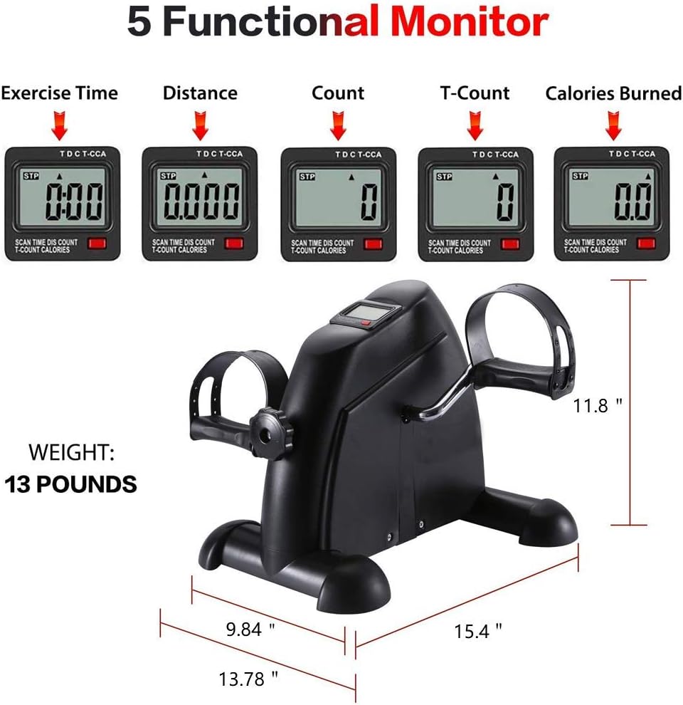DECELI Under Desk Bike Pedal Exerciser - Portable Mini Exercise Bike for Arm/Leg Exercise, Mini Exercise Peddler with LCD Display（Black）: Health & Personal Care