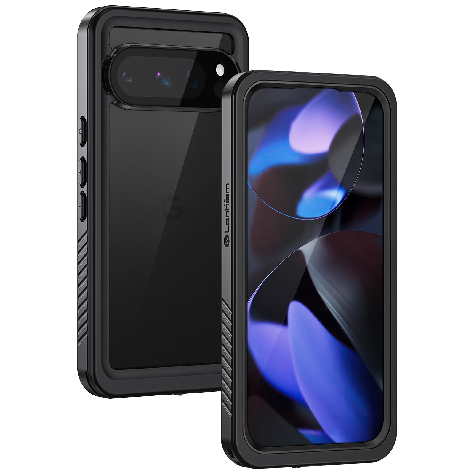 Lanhiem for Pixel 9 Case, IP68 Waterproof Dustproof Case with Built-in Screen Protector, Rugged Full Body Shockproof Protective Clear Cover for Google Pixel 9 6.3 Inch, Black