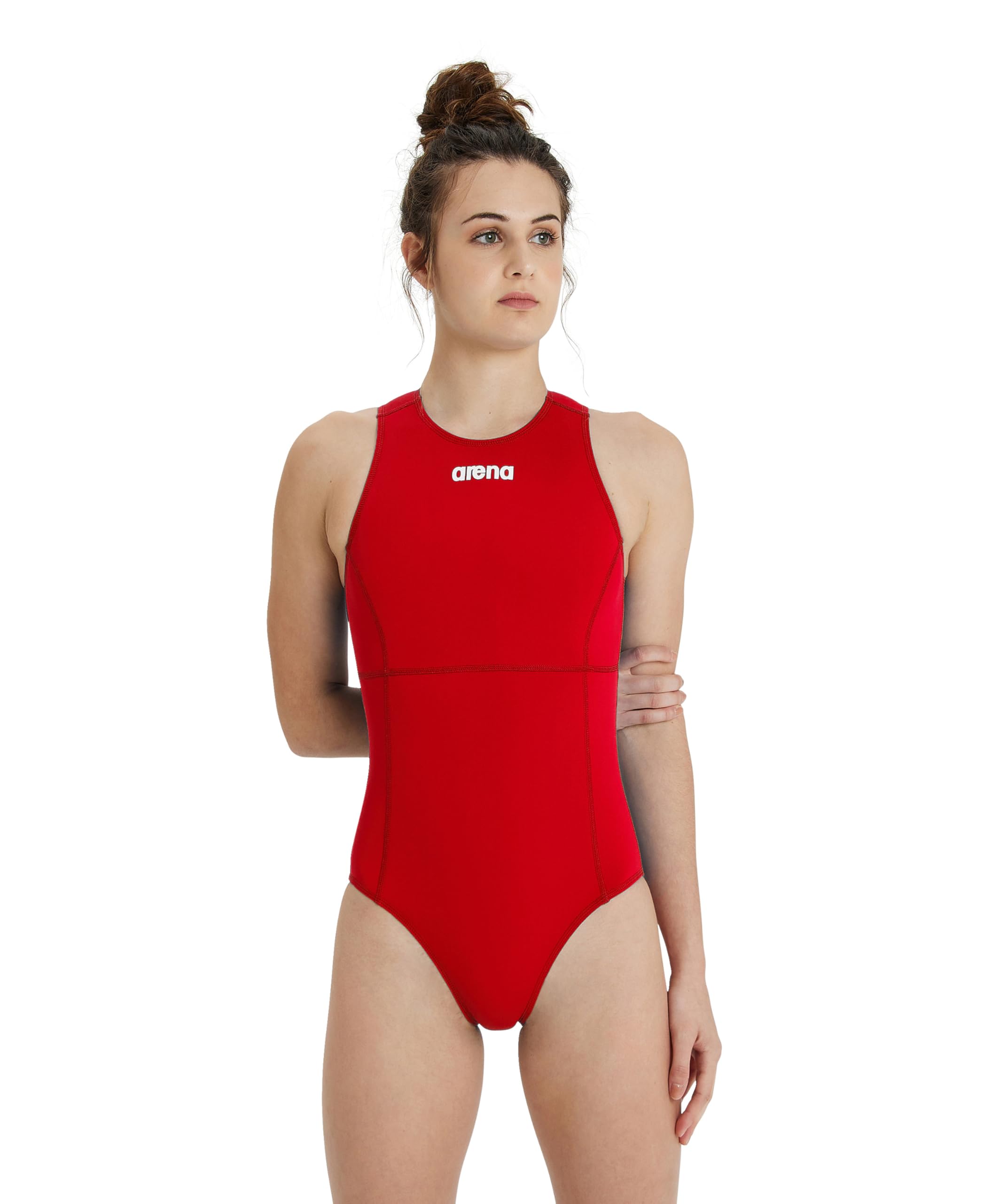 Photo 1 of ARENA Women's Standard Team Solid Polo One Piece Swimsuit Water Sports Bathing Suit, Red/White, 30